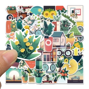 Close-up of assorted waterproof plant stickers featuring floral patterns for DIY decor