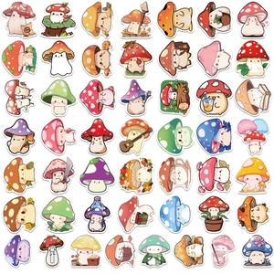 Set of 50 creative cartoon mushroom stickers for laptop and bottle decoration