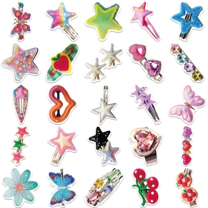 50 pieces of colorful Y2K style waterproof stickers featuring stars and hairpins for luggage
