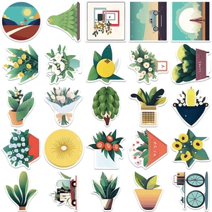 50 pieces of creative flat botanical plant graffiti stickers for laptop and DIY decoration