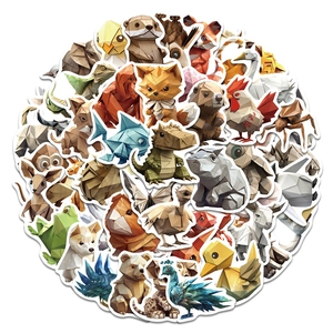 Set of 58 low poly origami animal stickers for laptops and water bottles decoration