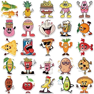 Lot de 50 autocollants de nourriture de dessin animé avec fruits et snacks pour DIY