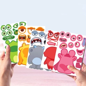 8 pack DIY monster face puzzle stickers for kids creative craft and emoji decoration
