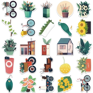 50 pieces flat design botanical plant and retro lifestyle waterproof stickers for DIY decor