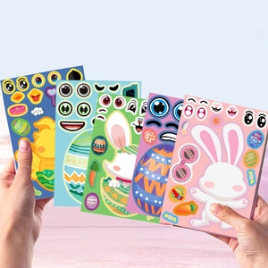 Easter bunny and egg DIY stickers set for kids creative puzzle and handcrafting activity