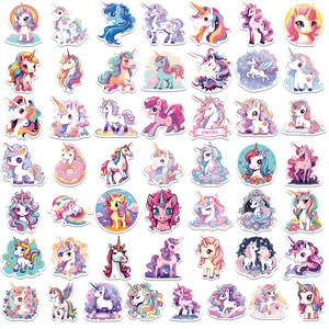 Collection of colorful cartoon unicorn stickers for laptops and suitcases DIY decor