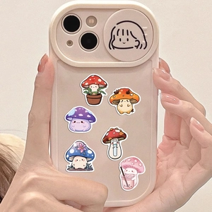 Cute mushroom stickers for phone cases, waterproof hand-drawn plant decals for DIY decor