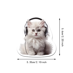 Detailed size view of a waterproof cartoon cat sticker with dimensions 5.6cm by 5.35cm