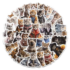 Collection of assorted cartoon cat stickers with various costumes and themes