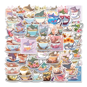 Cute Cartoon Shark Cup Stickers Waterproof PVC Matte Decals For Water Bottle Laptop Phone Case DIY Scrapbooking Journaling Decoration Kids Gift