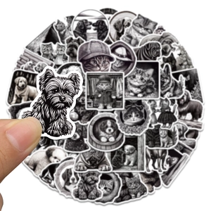 50 pieces of black and white artistic animal stickers for laptop and phone decoration