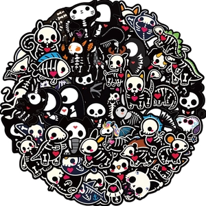 Close-up of assorted waterproof animal skeleton stickers with cute red heart details