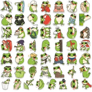 50pcs unique cartoon frog stickers for luggage and phone cases with diverse characters