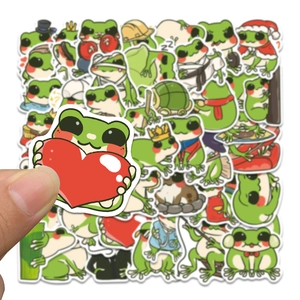 50pcs cute cartoon frog stickers set for laptop and luggage with various funny designs
