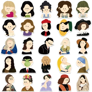 Lot de 50 autocollants de dessins animés de portraits d'art célèbres pour ordinateurs et valises