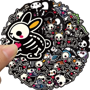 50pcs black animal skeleton stickers for laptop guitar and luggage DIY waterproof decals