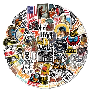 50pcs waterproof cartoon welder graffiti stickers for luggage and laptops in vintage style