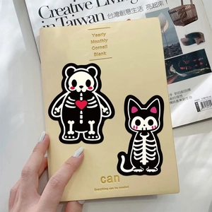 Waterproof panda and cat skeleton stickers on a notebook for DIY decoration