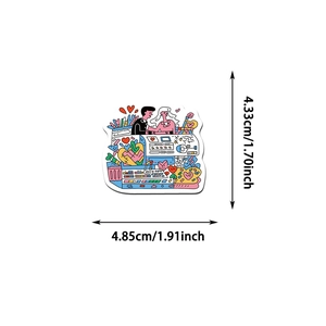 Size dimensions for waterproof cartoon couple stickers with heart and abstract art