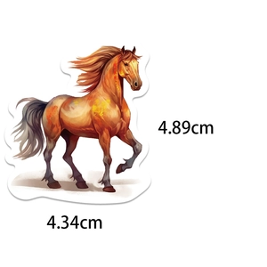 Detail showing dimension of a waterproof flame horse sticker for DIY crafts and luggage