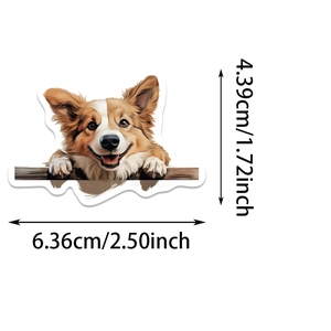 Detail showing dimension of cute dog sticker with 6.36cm width and 4.39cm height