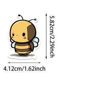 Détails des dimensions d'un autocollant abeille mignonne en vinyle imperméable avec mesures