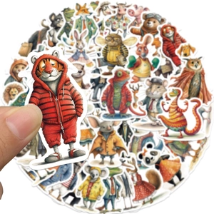 50pcs creative cartoon animal graffiti stickers featuring tiger koala fox for DIY decor