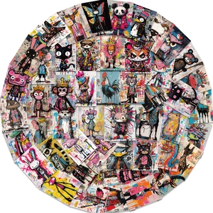 Close-up of vibrant animal graffiti stickers in pop art style for laptop and luggage