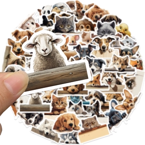 50 pieces of waterproof cartoon animal stickers featuring cute cats and dogs for decoration