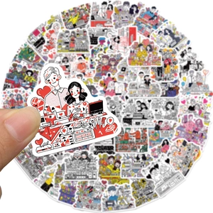 60Pcs cartoon couple daily life waterproof stickers for phone and laptop deco