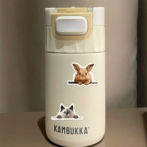 Insulated stainless steel water bottle with cute bunny and siamese cat animal stickers
