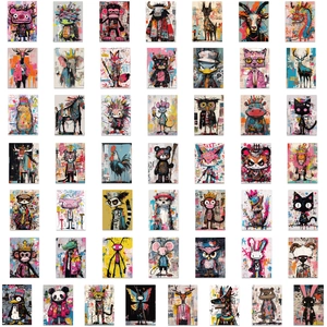 Set of 50 Basquiat style graffiti stickers featuring colorful animal street art designs