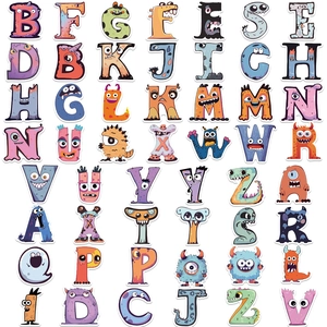 52 pieces of waterproof cartoon monster alphabet stickers for DIY decoration and kids toys