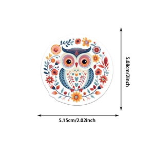 Vue détaillée des dimensions montrant 2 pouces de hauteur et largeur du sticker hibou