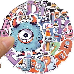Colorful 52-piece cartoon monster alphabet sticker set for waterproof DIY decoration