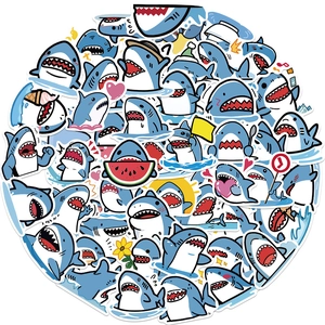 Detailed collection of waterproof cartoon shark stickers for laptops and suitcases