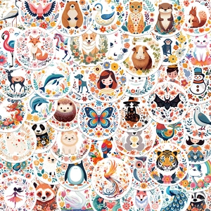 Autocollants de dessins animés avec pandas, renards et fleurs pour décoration créative