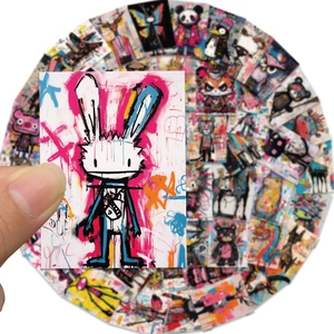 50 pieces of graffiti animal stickers featuring artistic bunny and tiger designs for DIY