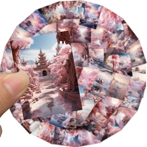 50 pieces of aesthetic pink landscape stickers with cherry blossoms and clouds for luggage