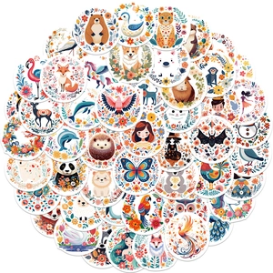 Autocollants Imperméables en PVC Couronne de Fleurs Animaux Mignons pour Bouteille d'Eau Ordinateur Portable Coque de Téléphone DIY