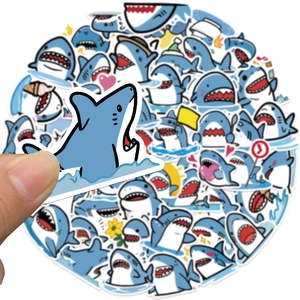 Set of 50 waterproof cartoon shark graffiti stickers for luggage and skateboards