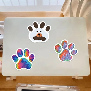 50pcs cartoon paw print stickers in colorful tie-dye and patterns for laptop decor
