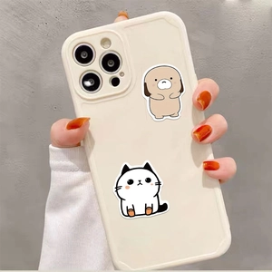 Coque de téléphone blanc cassé avec autocollants animaux mignons tenue en main