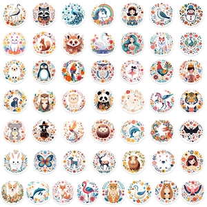 Lot de 56 autocollants imperméables en PVC motifs fleurs et animaux pour décoration enfant