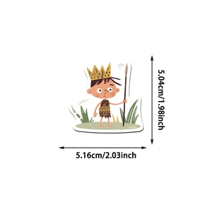 Detailed view of tribal boy cartoon sticker showing dimensions 5.16cm by 5.04cm