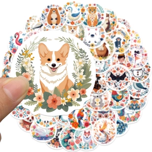 50 autocollants PVC étanches animaux et fleurs de dessin animé pour décoration créative