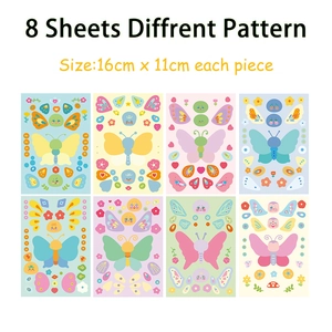 8 sheets of colorful DIY butterfly make-a-face stickers for kids, 16x11cm waterproof decals
