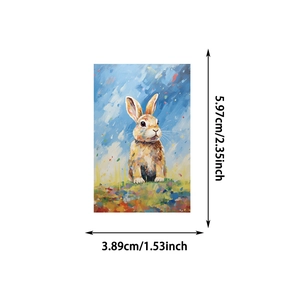 Artistic colorful rabbit sticker dimensions shown as 1.53 inch wide by 2.35 inch high