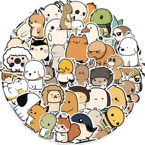 Détails de divers autocollants d'animaux mignons et imperméables avec bordures blanches