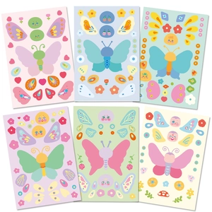 Set of 6 colorful DIY butterfly make-a-face stickers for children's creative art play